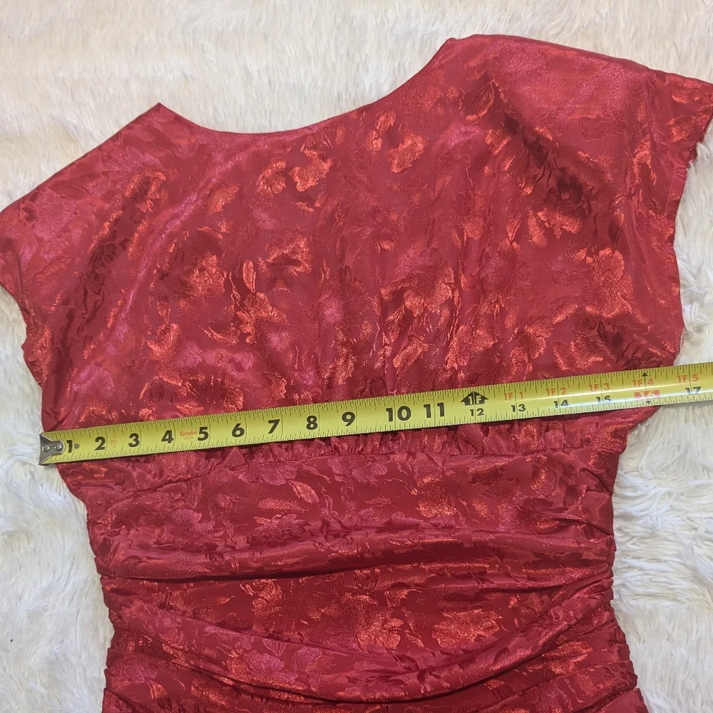 80s Vintage Jodi Schwartz Satin Peplum Ruched Waist Button Back Dress Size 3 - Picture 11 of 14